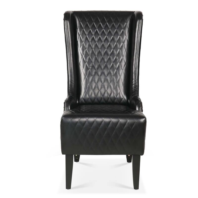 Faux Leather Wingback Chair with Wooden Legs and High Back Support