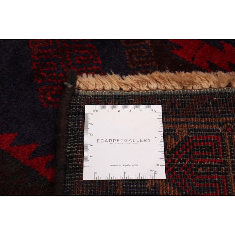 ECARPETGALLERY Hand-knotted Teimani Navy, Red Wool Rug - 4' 2" x 9' 7"