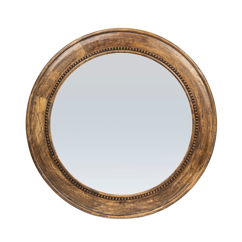Carved Wood Framed Wall Mirror with Hobnail Detail - 30.0"L x 30.0"W x 0.8"H