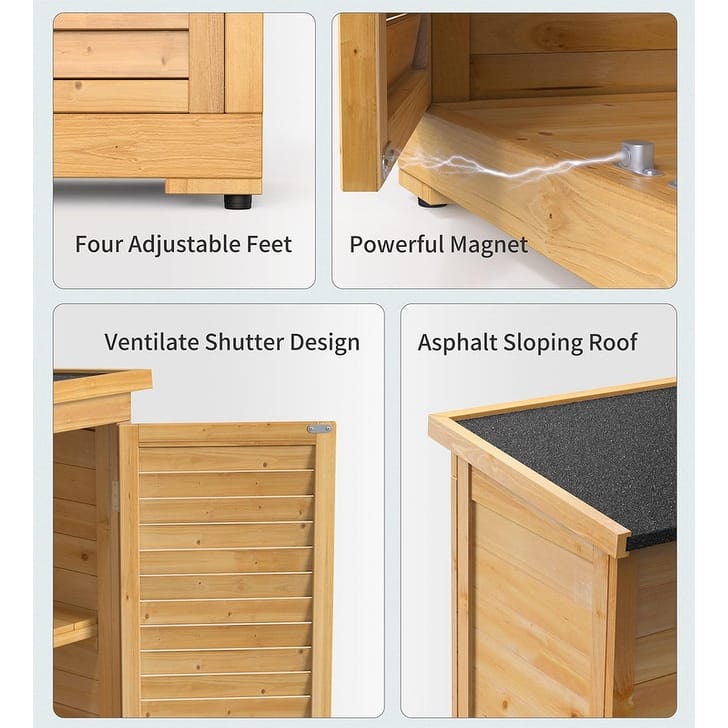 Outdoor Storage Cabinet Shed, Shuttered Doors with Lock, and Waterproof Roof