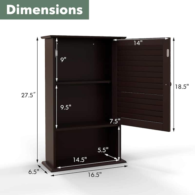 Gymax Bathroom Wall Mount Storage Cabinet Single Door w/Height