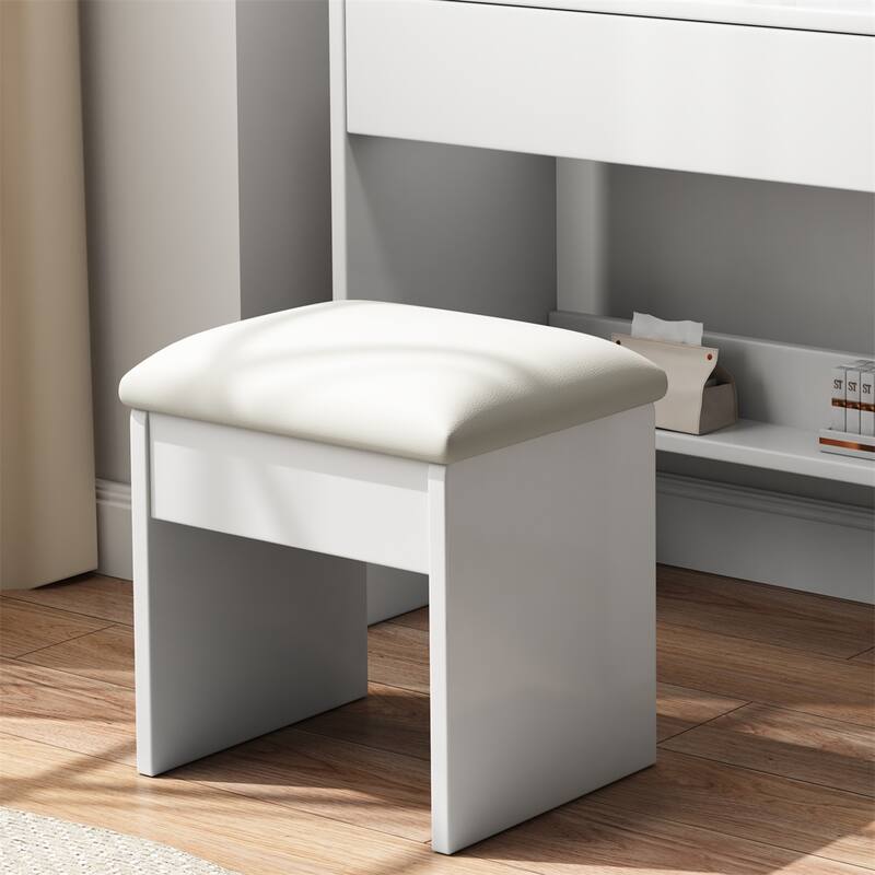 Vanity Desk with Mirror, Lights for Makeup, hair dryer holder, Chair