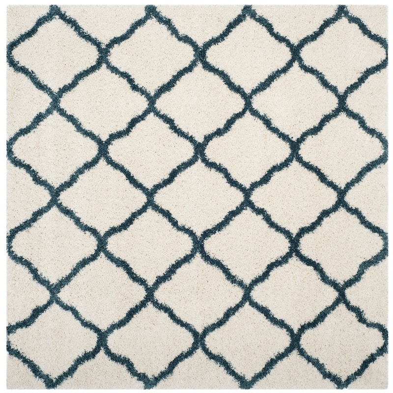 SAFAVIEH Hudson Shag Athena Trellis 2-inch Thick Rug - 7' Square - Ivory/Steel Blue