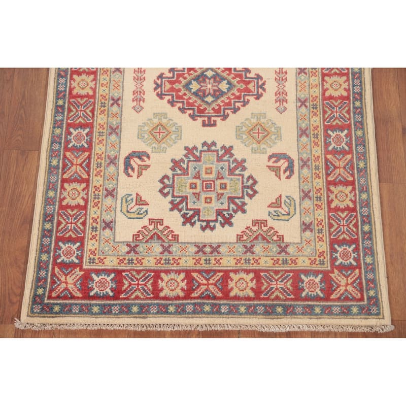 Geometric Kazak Foyer Rug Hand-Knotted Oriental Wool Carpet - 2'9" x 4'3"