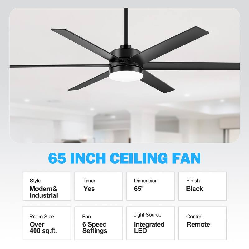 65 Inch Large Gold LED Ceiling Fan with Light and Remote(6-Blade)
