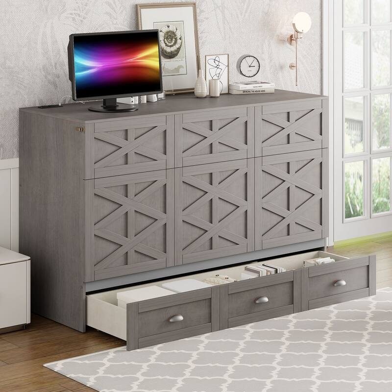 Modern Style Murphy Bed with Large Versatile Storage Drawers for Bedroom