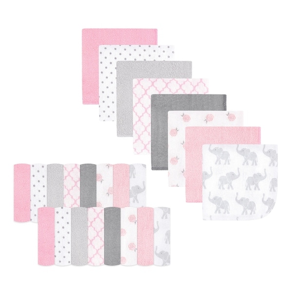 slide 1 of 1, Hudson Baby Infant Girl Rayon from Bamboo Washcloth Bundle, Girl Elephant, One Size - Girl Elephant - One Size One Size - Girl Elephant