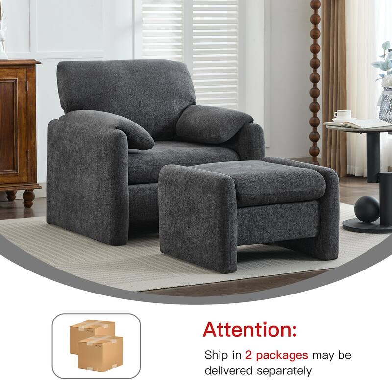 Chenille Single Sofa Chair & Ottoman Set
