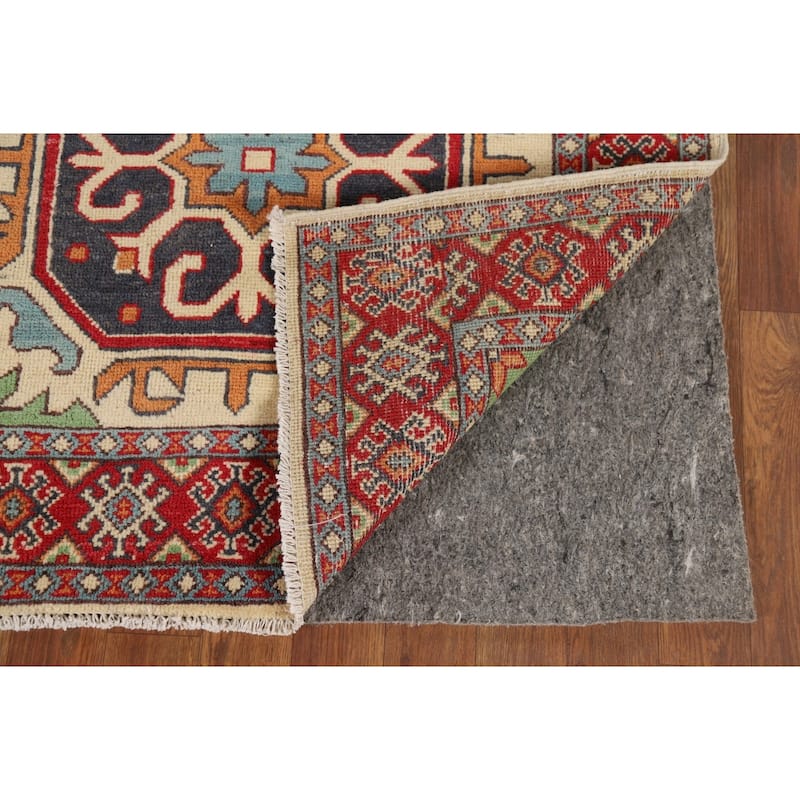Geometric Kazak Runner Rug Hand-Knotted Wool Carpet - 3'3" x 7'2"