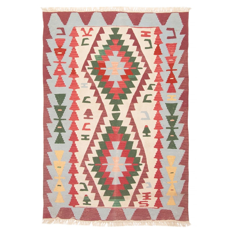 ECARPETGALLERY Flat-Weave Sivas Cream Wool Kilim - 3'10 x 5'10 - Cream - 3'10 x 5'10