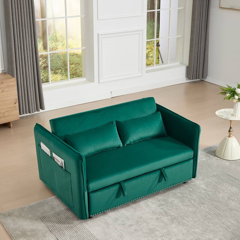Adjustable Backrest Sleeper Sofa Bed with Storage, Sofa Couch Lounge Sofa Settee Couch with Pull-Out Bed