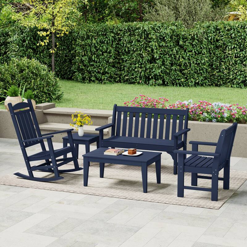 Laguna Outdoor Patio 5-Piece Porch Bench & Rocking Chair Conversation Set