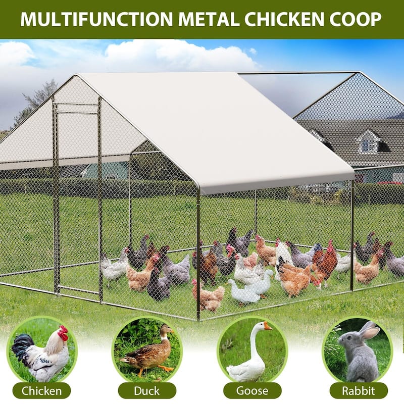 Large Metal Chicken Coop, Chicken Coop Run with Cover