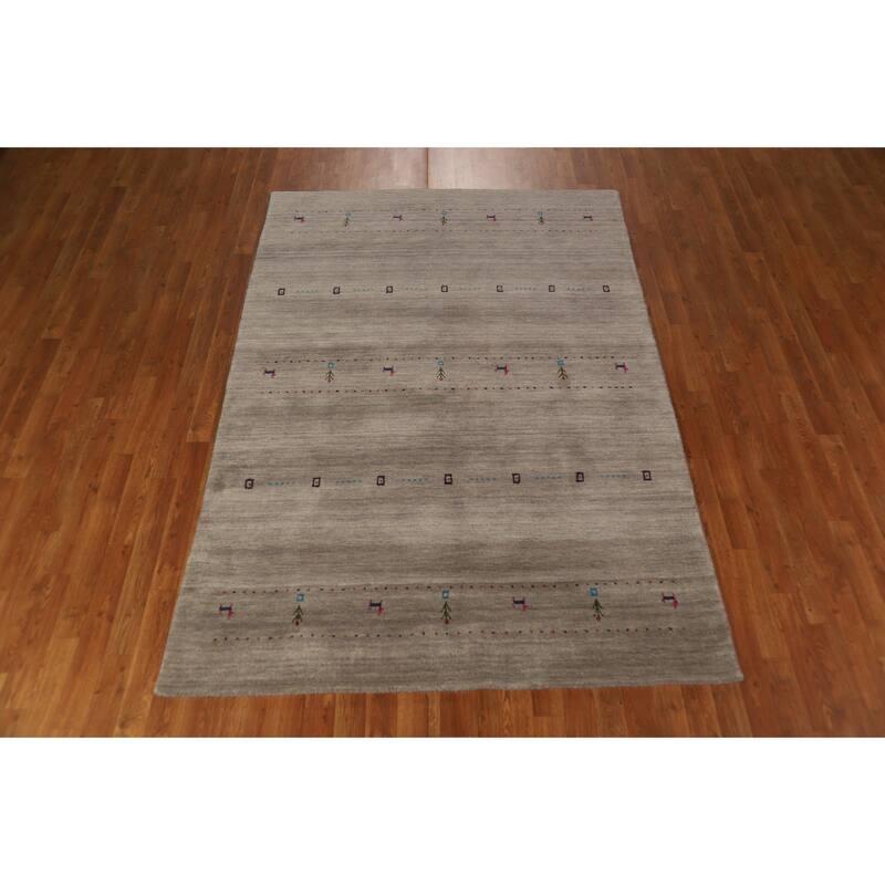 Animals Tribal Gabbeh Area Rug Hand-Knotted Wool Carpet - 5'3" x 7'7"