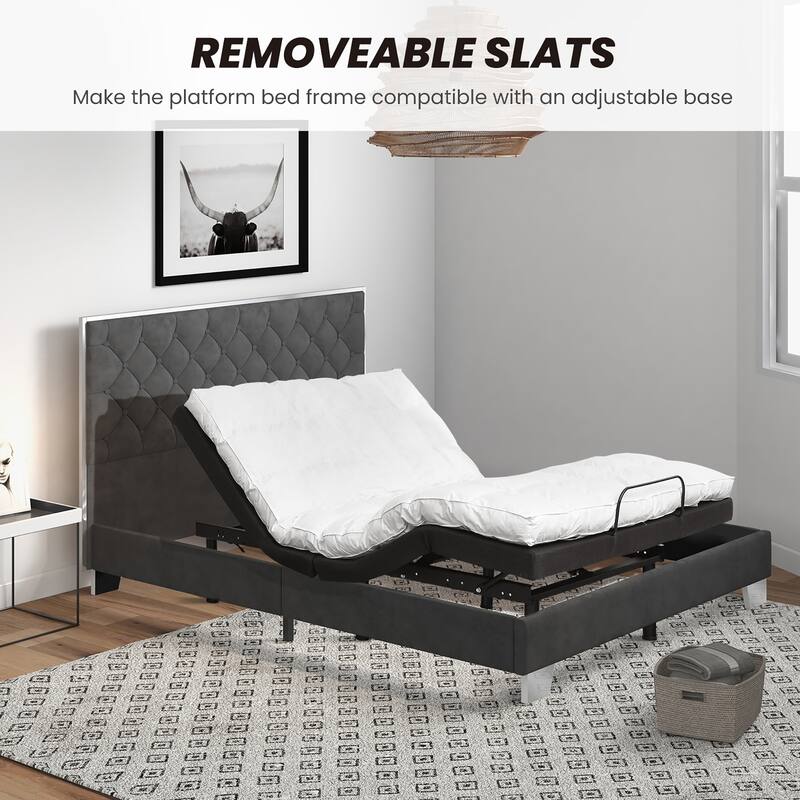 Costway Upholstered Bed Mattress Foundation with Button Tufted Velvet