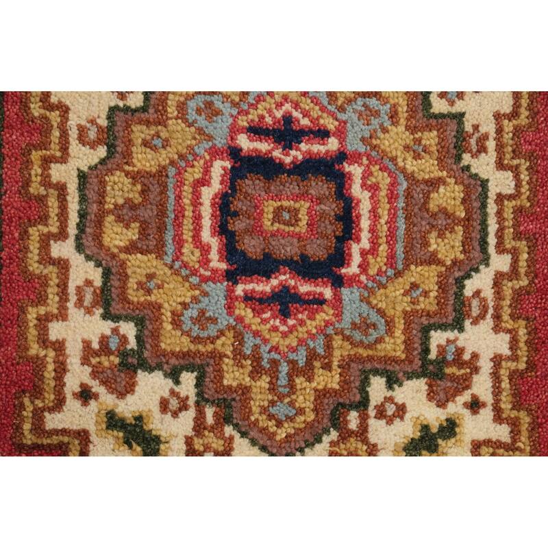 Hand Knotted Oriental 100% Wool Carpet Traditional Medallion Beige & Ivories Heriz (serapi) Area Rug - 3' 0'' X 2' 0''