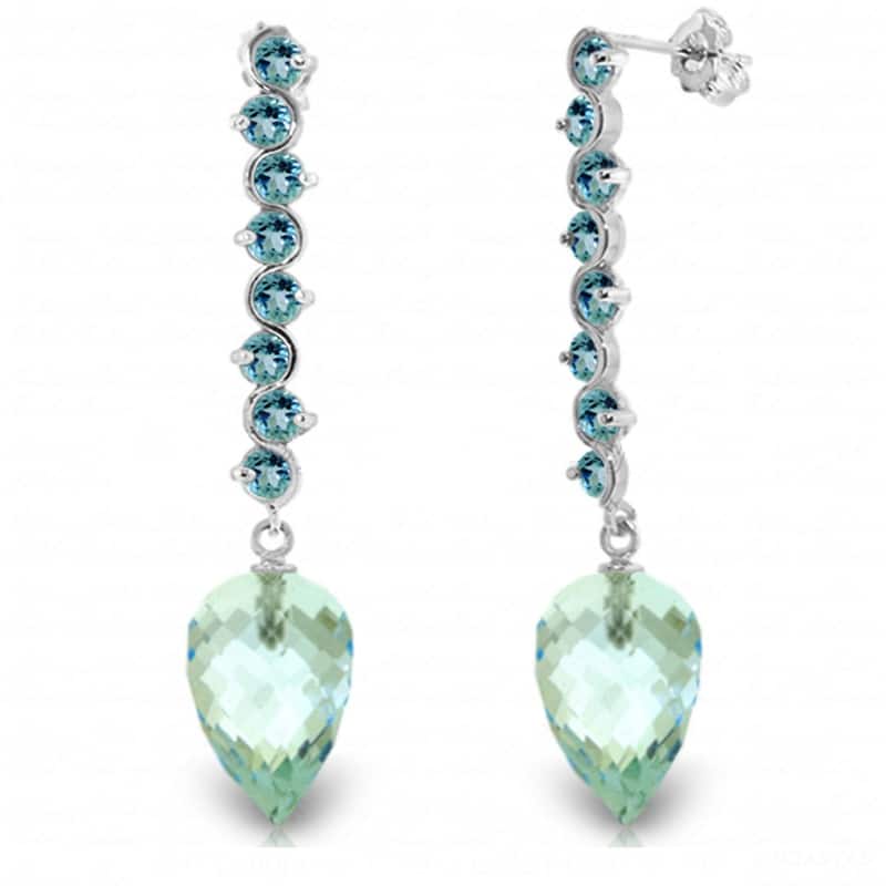 25.6 Carat 14K Solid Gold Drop Briolette Blue Topaz Gemstone Earrings - White