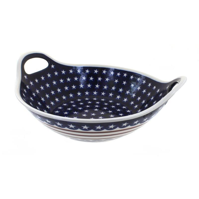 Blue Rose Polish Pottery 1347 Zaklady Deep Bowl with Handles