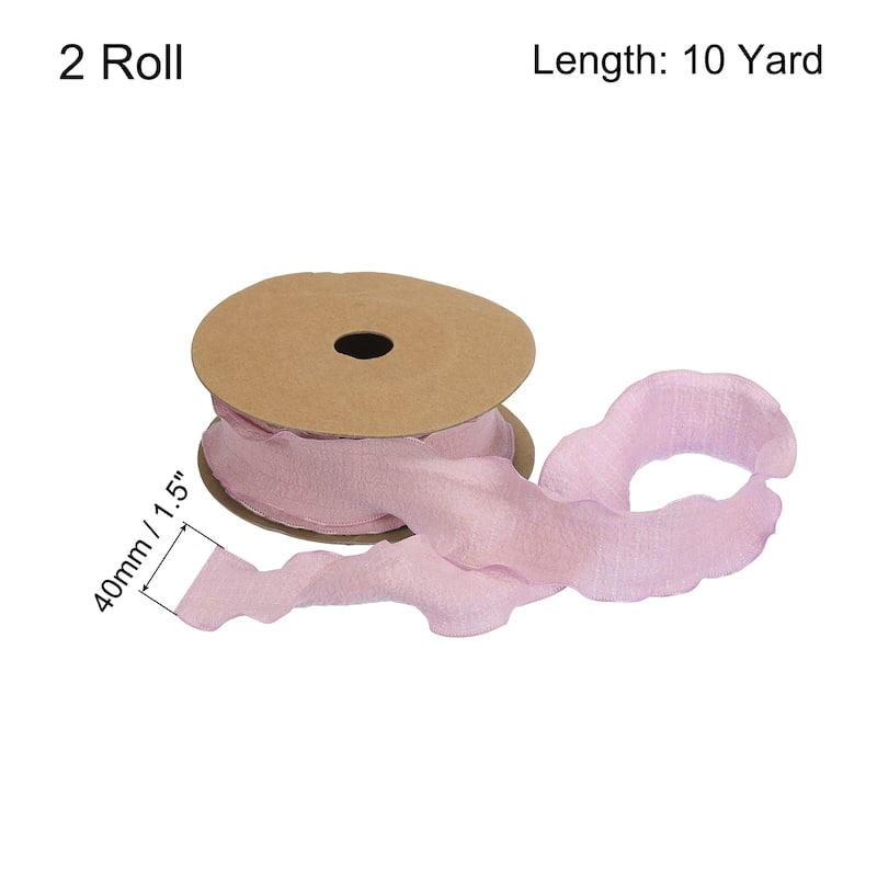 2pcs 1.5 Inch 10 Yard Satin Double Ruffle Edge Ribbon Solid Color