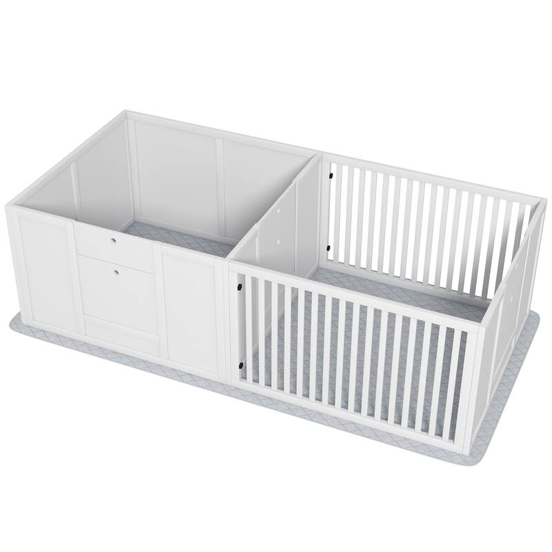 Whelping Box for Dogs Dog Kennel Dog House with Waterproof Pee Pad & Adjustable Door for Large Breed Dogs