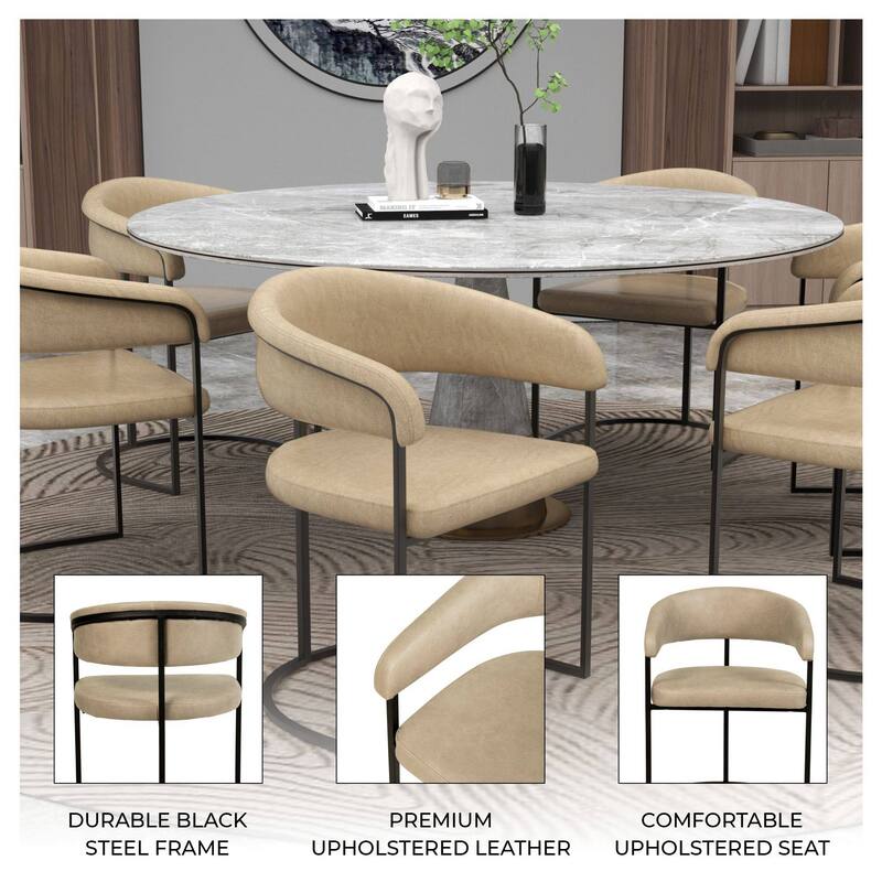 LeisureMod Set of 4 Aero Upholstered Leather Dining Side Chair - Contemporary Arm Chair with Black Iron Frame