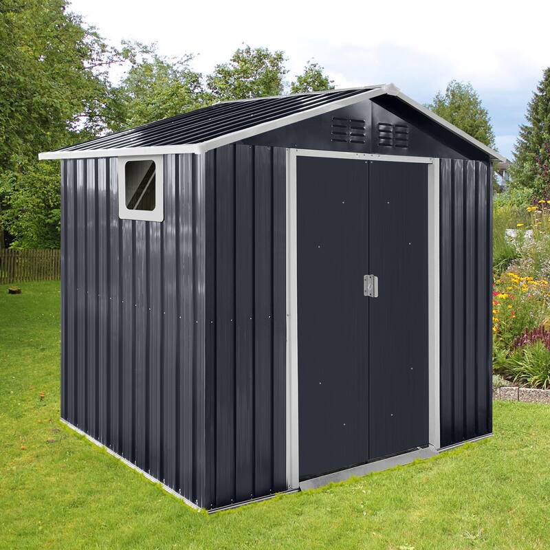 Metal garden sheds 7ftx4.3ft outdoor storage sheds Coal Grey with window - Grey