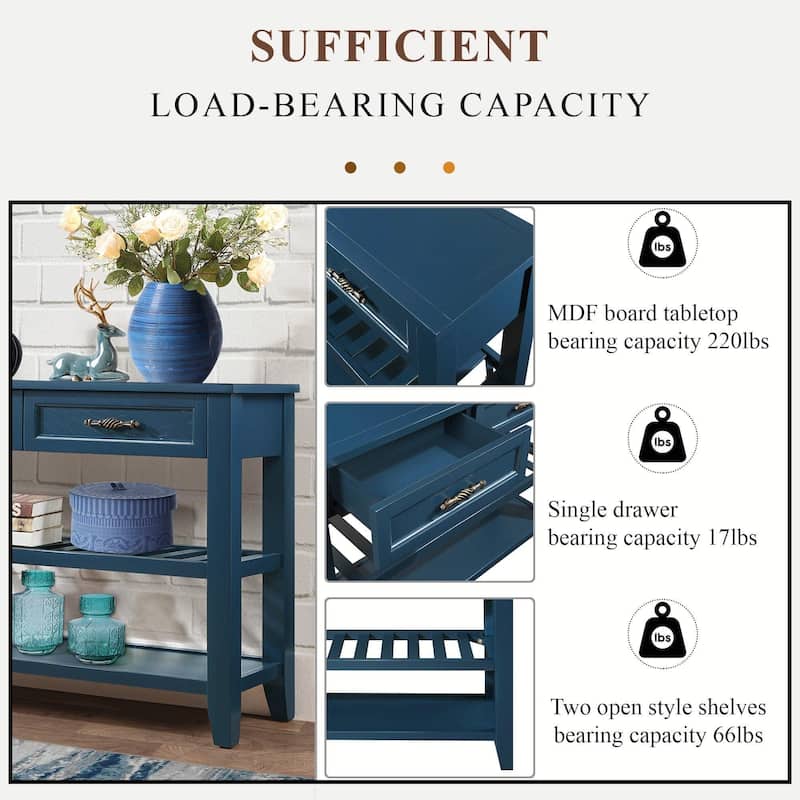 Mid-Century Console Table with Storage Drawers and Shelves