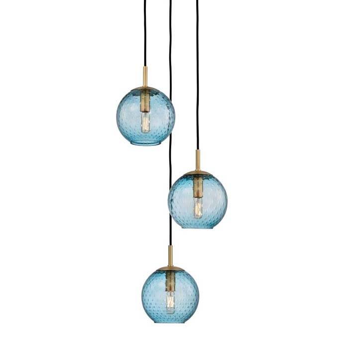 Hudson Valley Lighting Rousseau 3 Light 14" Wide Multi Light Pendant - Aged Brass / Blue