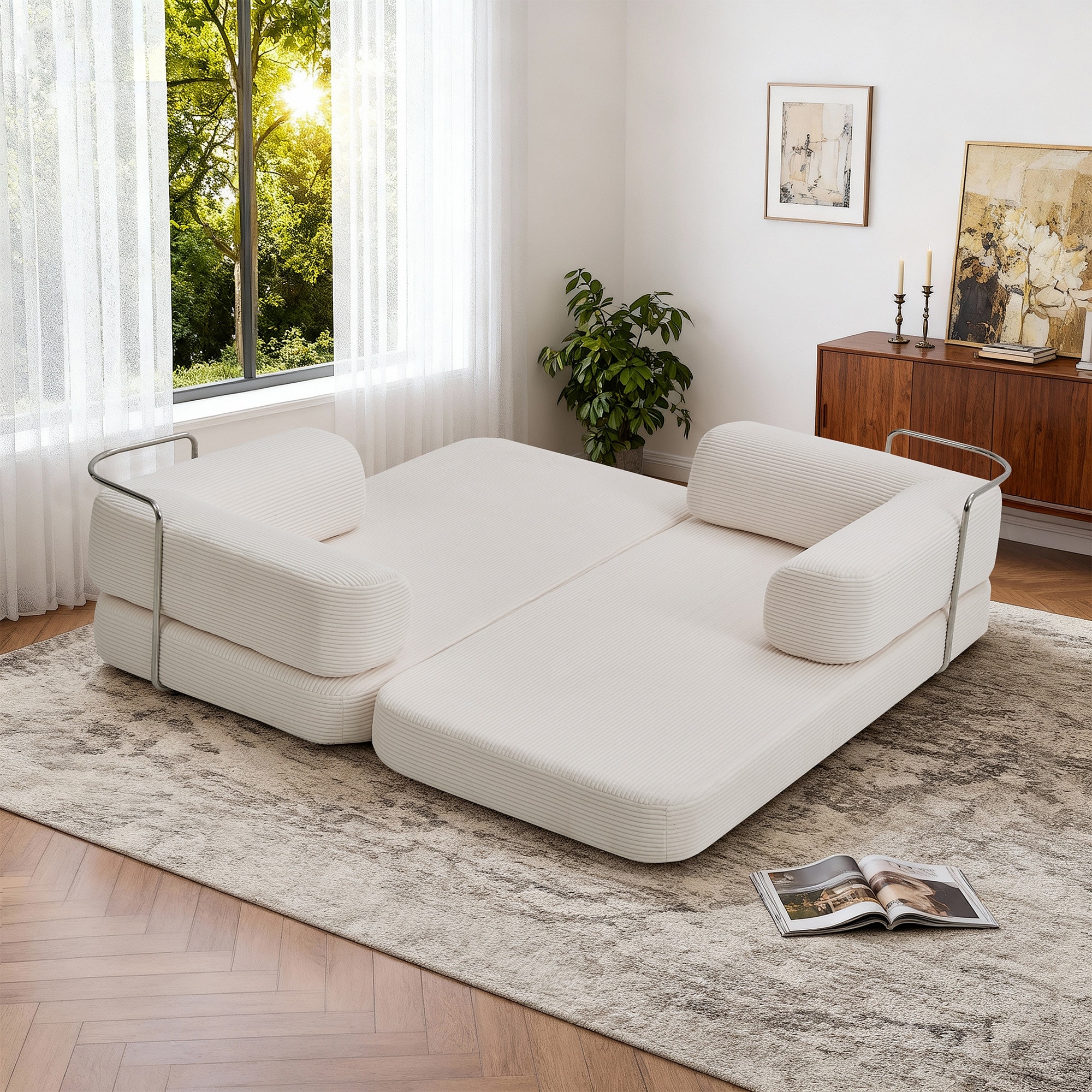 Modular Convertible Sofa Bed Floor Couch with Steel Frame, Simple