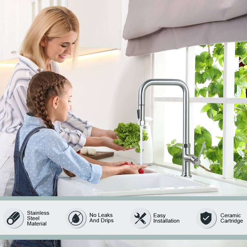 WOWOW Pull Down Sprayer Kitchen Faucet with Soap Dispenser