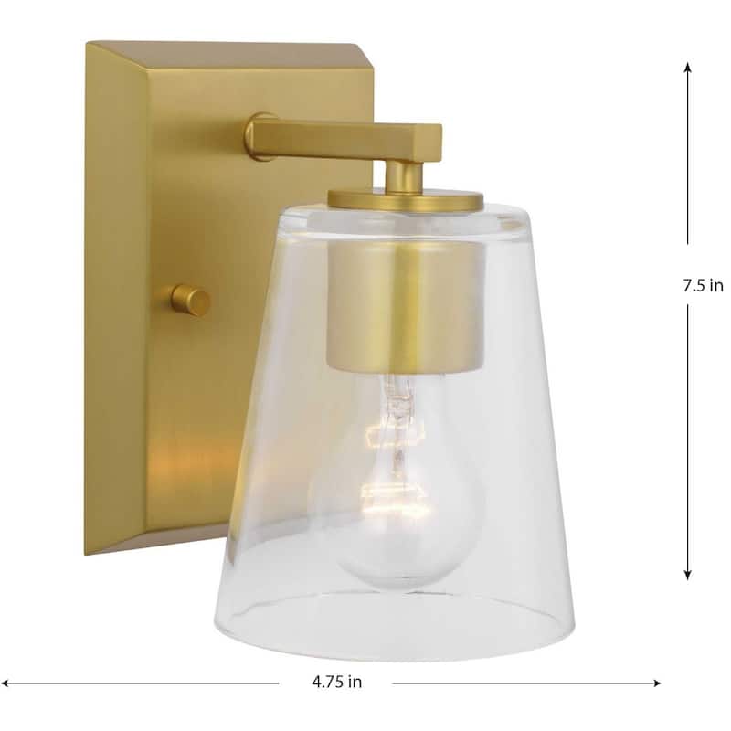 Vertex Collection One-Light Brushed Gold Clear Glass Contemporary Bath Light - 4.75 in x 6.25 in x 7.5 in