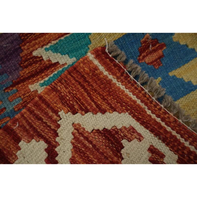 Hand Woven Oriental 100% Wool Carpet Southwestern Geometric Red Kilim Area Rug - 2' 11'' X 2' 1''