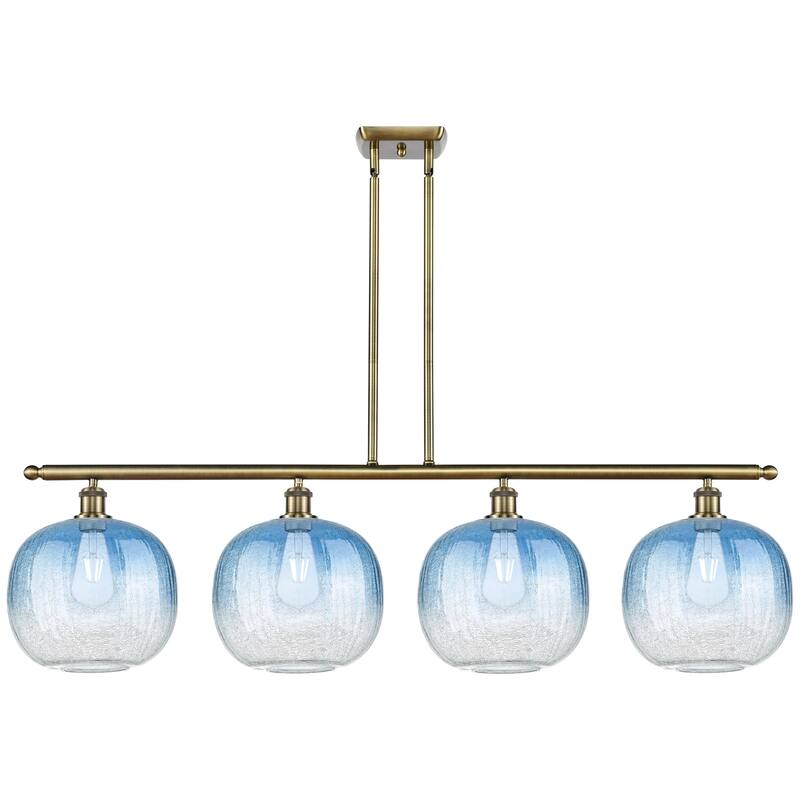 Innovations Lighting Endless Possibilities Ballston - Brookhaven Sphere - 4 Light 49" Stem Hung Island Light - Antique Brass/Sapphire Blue