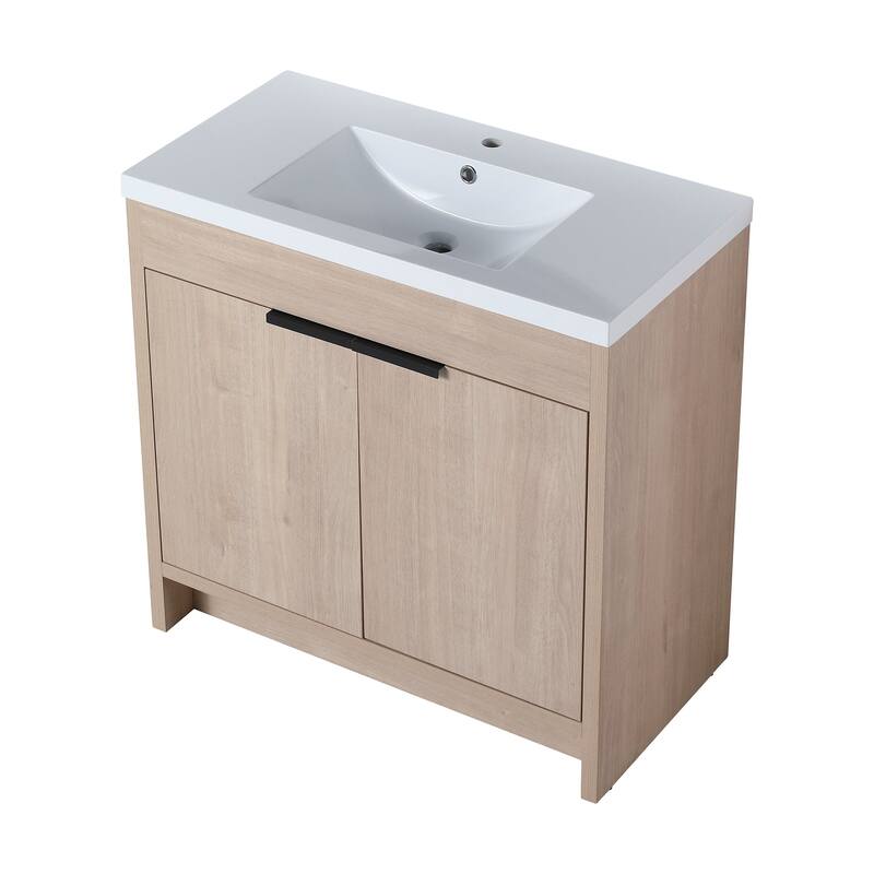 Freestanding Plywood Bathroom Vanity Set in Plain Light Oak with Integrated Sink