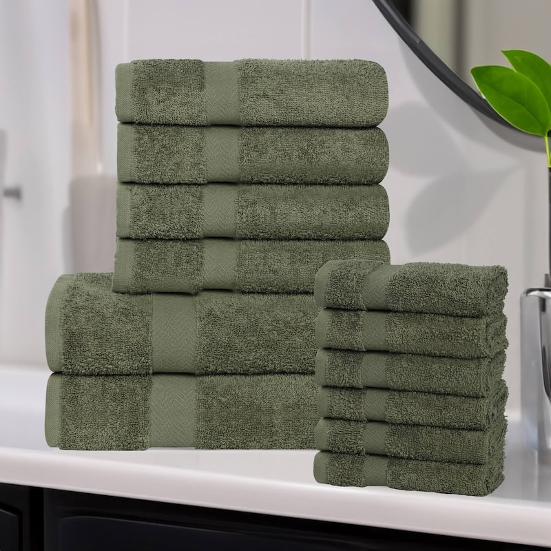 Superior Franklin Cotton Lightweight 12-Piece Assorted Towel Set - Forest Green