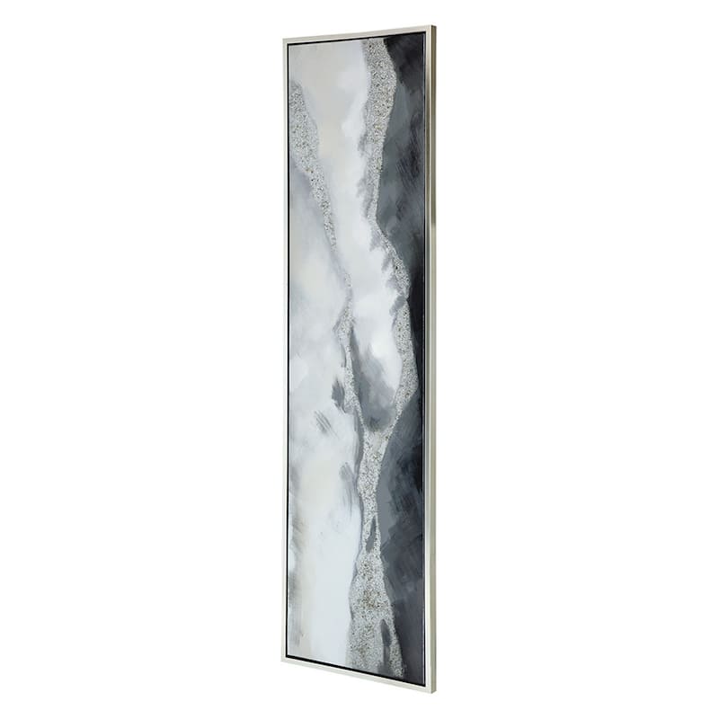 20 x 71 Framed Handpainted Wall Art, Landscape Abstract Design, Soft Gray