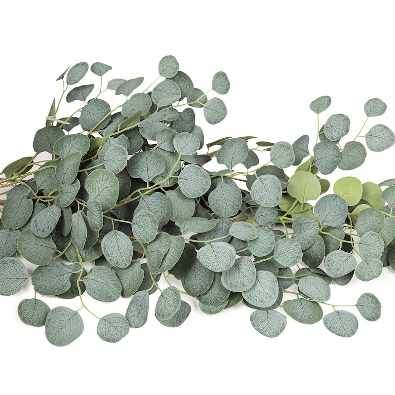 Frosted Green Artificial Silver Dollar Eucalyptus Hanging Plant Greenery Foliage Bush 52in - 52" L x 22" W x 3" DP