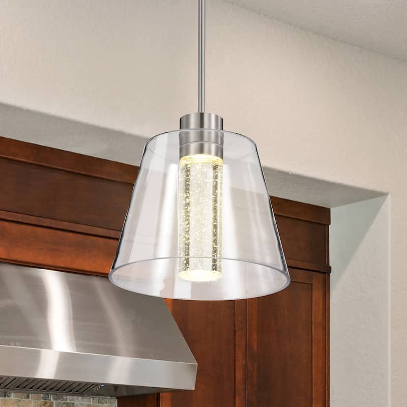 Aura 12 Inch LED Pendant Brushed Nickel K9 Bubble Crystal 3000K CCT - Brushed Nickel