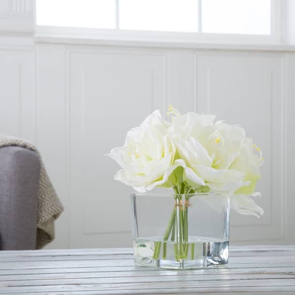 Pure Garden Floral Lilies Centerpiece Vase, Cream