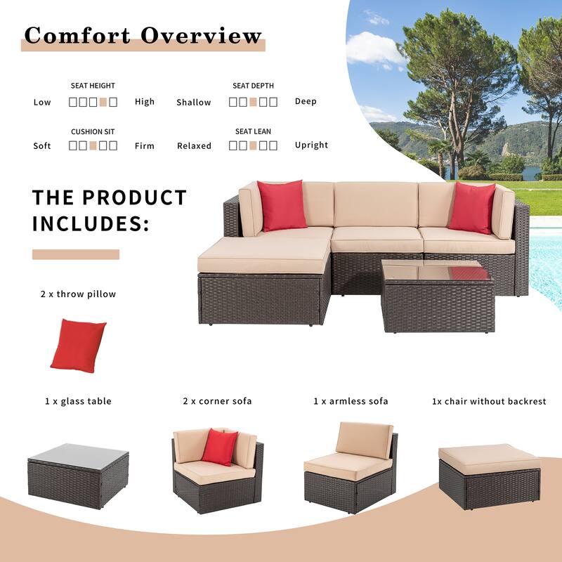 Futzca 5-Piece PE Wicker Outdoor Patio Furniture Set