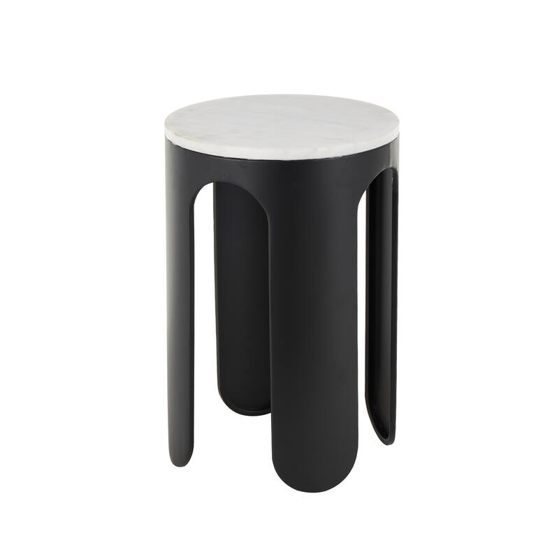 Black Metal Round Side End Accent Table with White Marble Tabletop