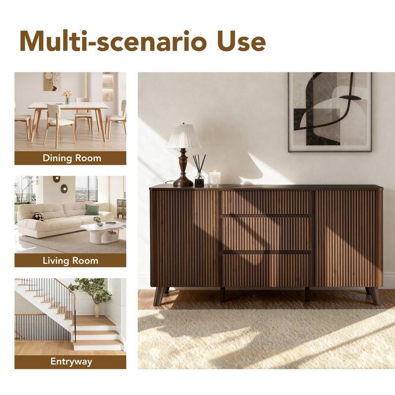 Spruce & Spring 62-Inch Sideboard Cabinet Modern Buffet Cabinet with Storage