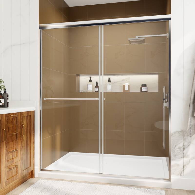 Modland 56-60"x70'' Adjustable Double Sliding Shower Door, 1/4" ANSI Glass with Nano Coating, Framed Bypass Enclosure