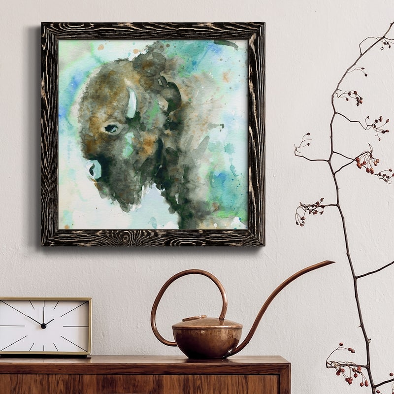 Buffalo On Blue-Premium Framed Canvas - Ready to Hang