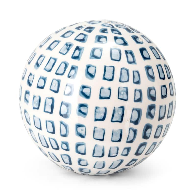 Hand-Painted Ceramic Orb Decorations - 4" - Blue and White - Set of 5
