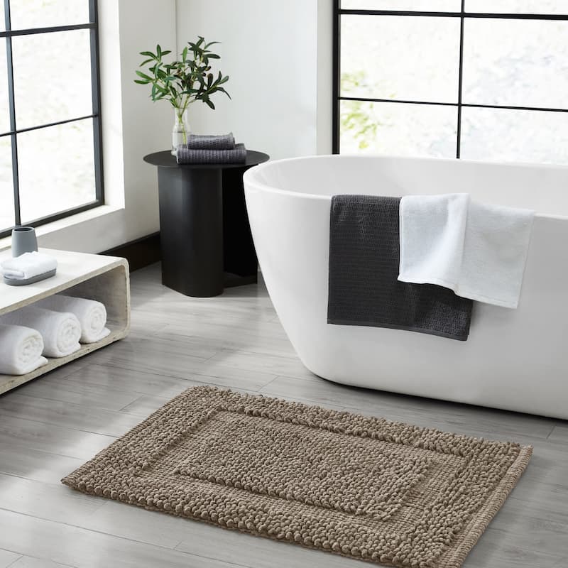 Sophie Border Ultra-plush Chenille Non-Slip Cotton Bath Mat - 20 x 32 - Brown Cappuccino