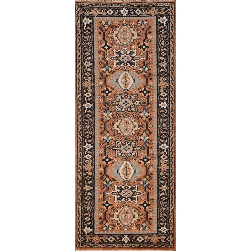 Orange Heriz Serapi Indian Runner Rug Hand-Knotted Wool Carpet - 2'8"x 8'2"