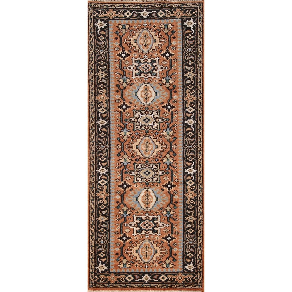 Orange Heriz Serapi Indian Runner Rug Hand-Knotted Wool Carpet - 2'8"x 8'2"