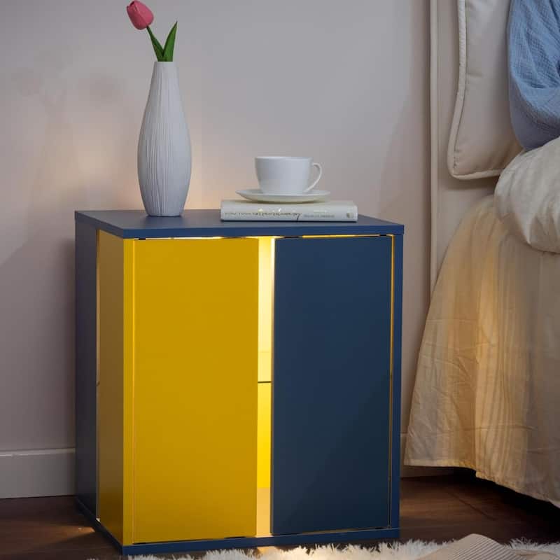 Nightstand with Glass Shelves and Led Lighting