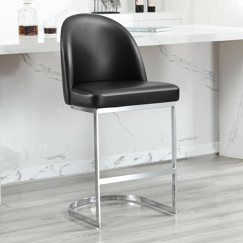 26" Upholstered Counter Stool/ Bar Stools with Metal Legs - 38.8"H x 17.9"W x 20.9"D - Single - Black